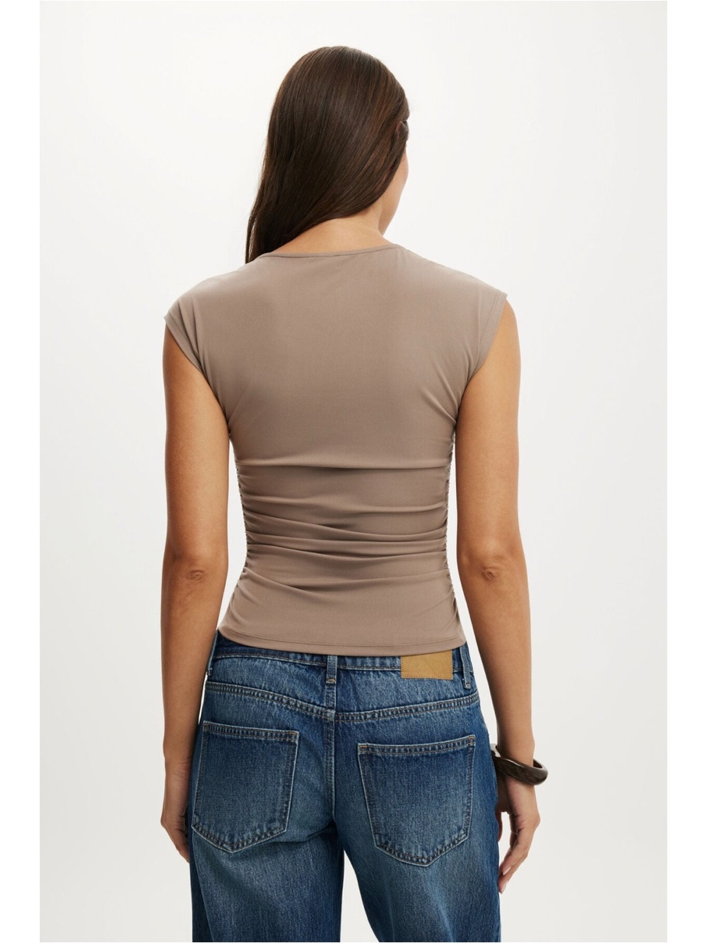 Cotton On Taupe Cap-Sleeve Ruched Crop Top - Picture 8 of 10